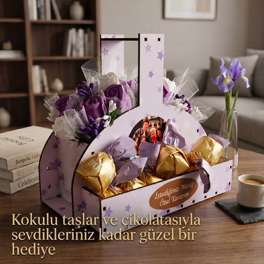 eJOYA Yeni İşinde Başarılar Kişiye Özel Resimli, Kokulu Taş Aranjmanı Ve Çikolatası 116303