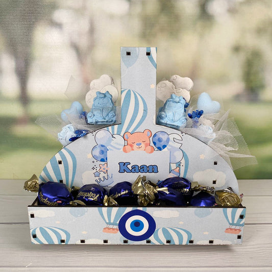 eJOYA Hoş Geldin Bebek Kişiye Özel İsimli Kokulu Taş Aranjmanı Ve Çikolatası 116293